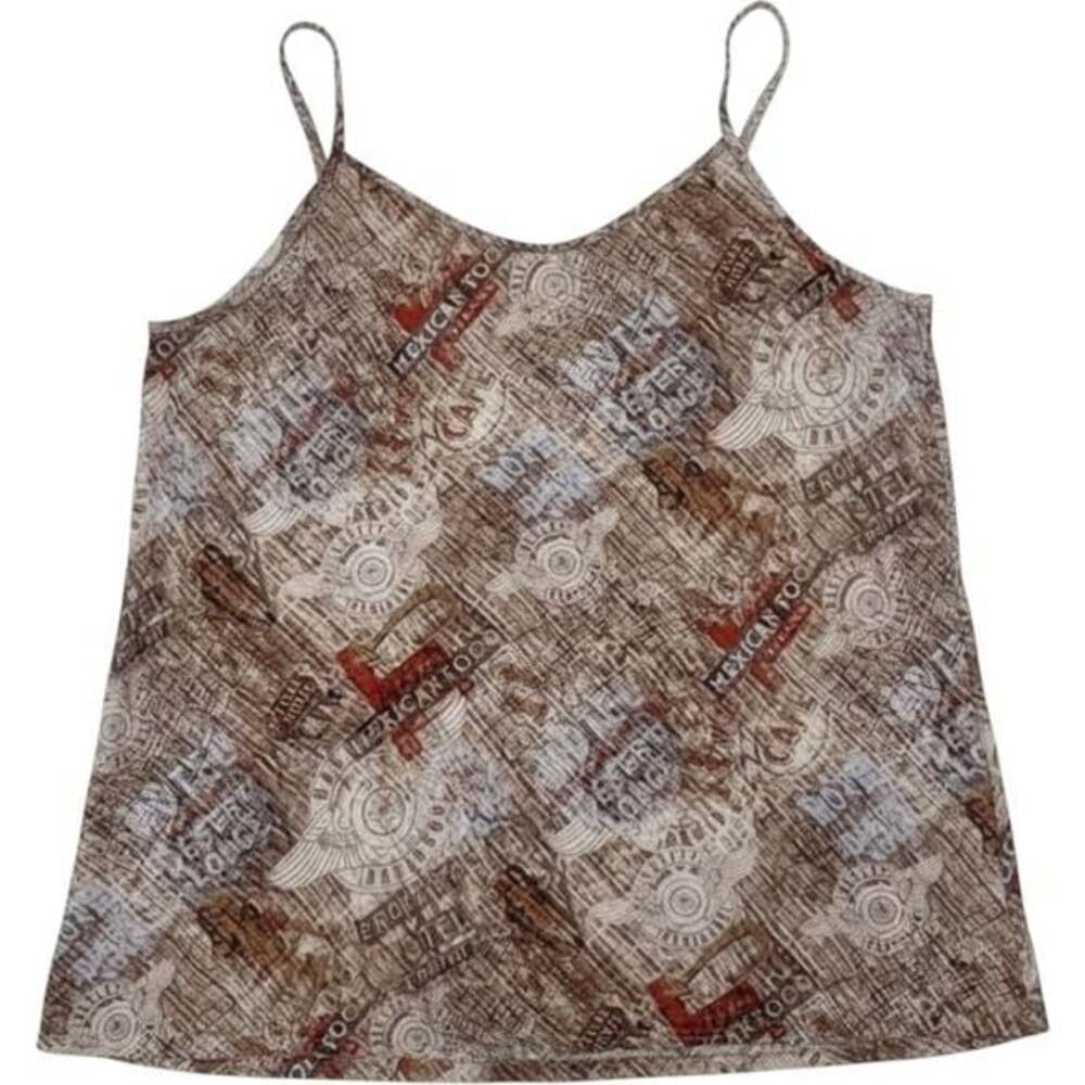 Harley Davidson Womens 100% Silk Graphic Cami Tank‎ Top Brown V-Neck Size M